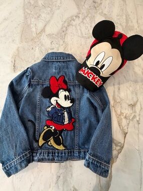 GAP Kids Denim Jacket with Minnie Embroidery — Blue, with Mickey Mouse hat